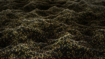 Abstract flowing smooth cloth surface fractal waves background. Grid, mesh of dots.
