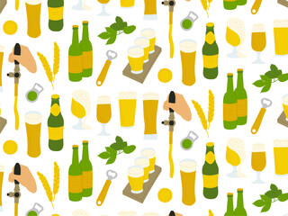 Seamless beer glass pattern on white background