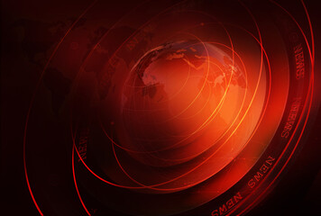 3D graphical business news background with round circles around the earth globe