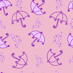 Naklejka premium Hand drawn colorful seamless pattern with umbrellas for gift cards, packing paper, wallpaper, notebook, fabric, scrapbook. Doodle style.