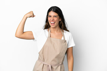 Restaurant waiter over isolated white background doing strong gesture