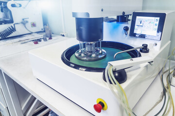 Rotating centrifuge at lab, analysis automated technology equipment at factory production or...