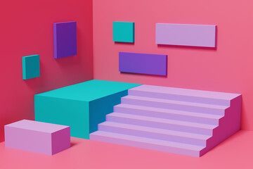 Abstract 3D illustration of stairs and geometric shapes