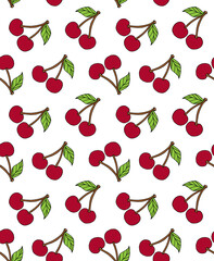 Vector seamless pattern of hand drawn doodle sketch colored cherry isolated on white background