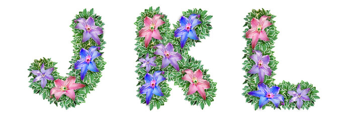 The letters J, K, L are made of Clematis flowers