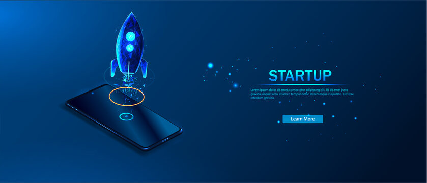 The concept of opening a business for a web page, banner, presentation, social networks. A training ground with a spaceship or a space rocket. Launch of a startup business project. Vector illustration