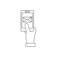 hand holding mobile phone  mail  email envelope sign vector smart device 