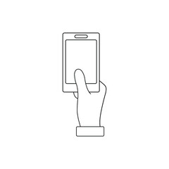 Mobile phone in hand  - black vector icon