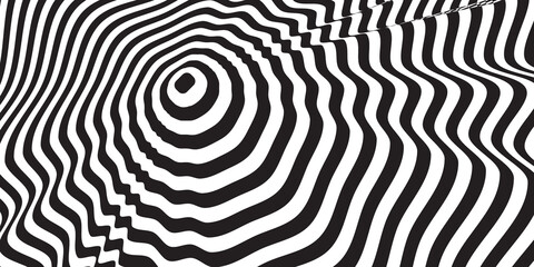 Black and white wave optical art background