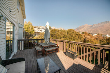 View of Mount Timpanogos, Wasatch mountains from a deck patio of a house