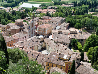 The roofs of old medieval town of Brisighella. Landscape of Brisighella, Ravenna, Italy.