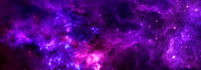 Fototapety  Cosmic background with a bright purple nebula and the glitter of stars