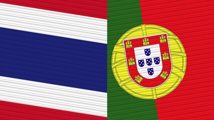 Obraz premium Portugal and Thailand Flags Together Fabric Texture Illustration Background