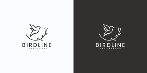 minimalist line art bird logo with leaf combination