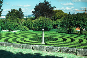 View of the Maze built by hedges located at Park of Sao Roque in Porto, Portugal.