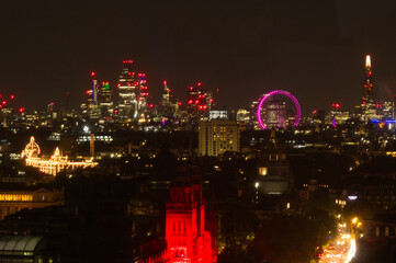 A high definition night shot of the London city skyline.