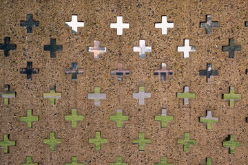 Crosses with dome in the background, Chacarita Cemetery, Buenos Aires, Argentina.