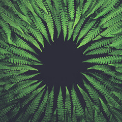 Frame of fern leaves on black background
