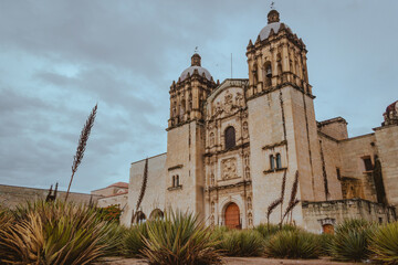 Temple of Santo Domingo de Guzmán from Oaxaca de Juarez on a cloudy day