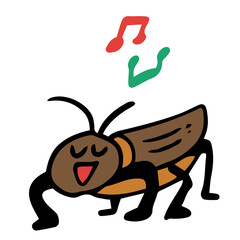 歌う鈴虫のデフォルメイラスト