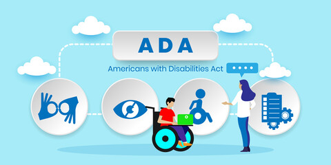 ADA americans with disabilities act concept With icons. Cartoon Vector People Illustration - obrazy, fototapety, plakaty