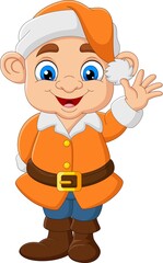 Cartoon happy dwarf waving hand