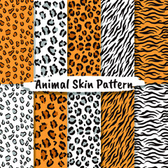 Fototapeta premium Vector seamless patterns set with animal skin texture.