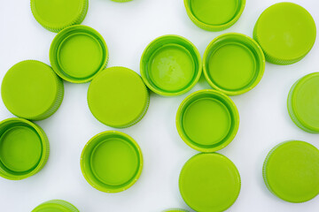 Caps from plastic bottles flat lay