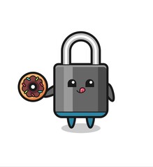 illustration of an padlock character eating a doughnut