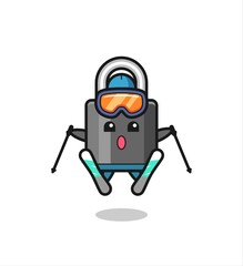 padlock mascot character as a ski player