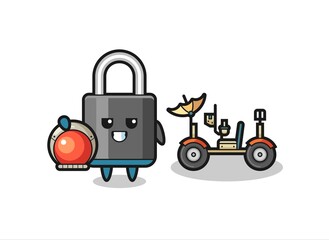 the cute padlock as astronaut with a lunar rover