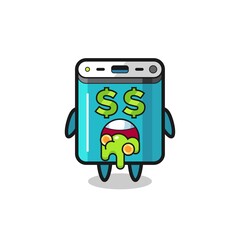 power bank character with an expression of crazy about money