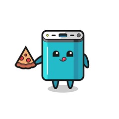 cute power bank cartoon eating pizza