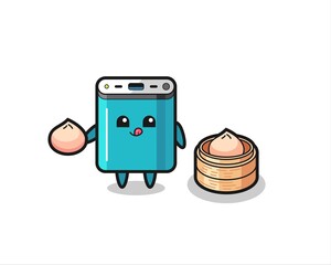 cute power bank character eating steamed buns