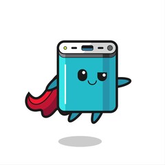 cute power bank superhero character is flying