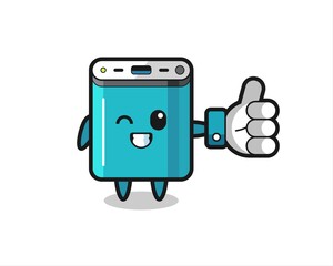 cute power bank with social media thumbs up symbol