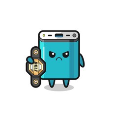 power bank mascot character as a MMA fighter with the champion belt