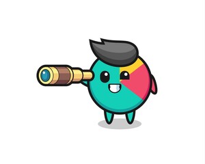 cute chart character is holding an old telescope