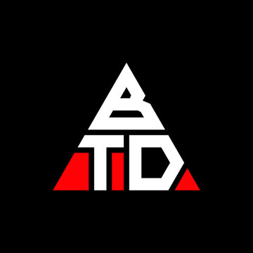BTD triangle letter logo design with triangle shape. BTD triangle logo design monogram. BTD triangle vector logo template with red color. BTD triangular logo Simple, Elegant, and Luxurious Logo. BTD 