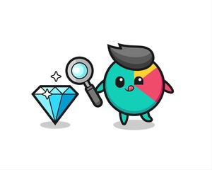 chart mascot is checking the authenticity of a diamond