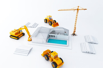 The Building style modern on White Background. 3D illustration, 3D rendering	
