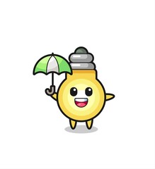 cute light bulb illustration holding an umbrella