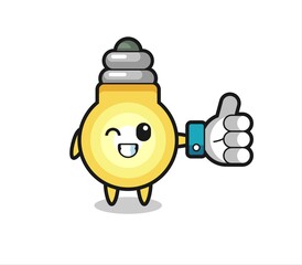 cute light bulb with social media thumbs up symbol