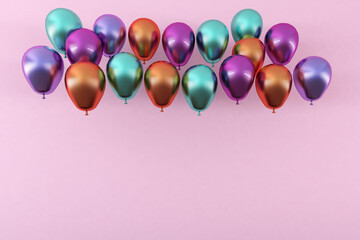 Balloons flying for party in wall background. 3D illustration, 3D rendering