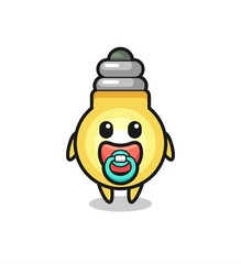 baby light bulb cartoon character with pacifier