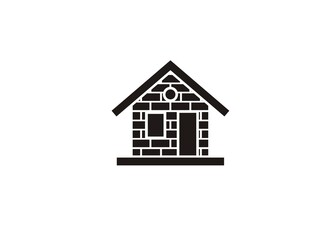 Fototapeta na wymiar Brick wall house building. Simple illustration in black and white.