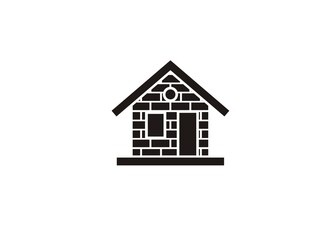 Fototapeta premium Brick wall house building. Simple illustration in black and white.