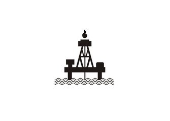 Offshore oil rig. Simple illustration in black and white.
