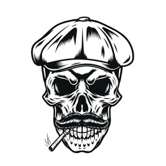 Skull with flat cap,beard ,and cigarette