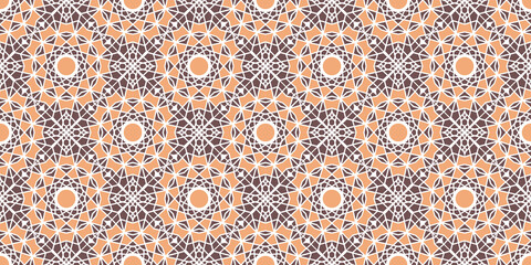 Seamless texture with beige arabic ornament. Vector border pattern
